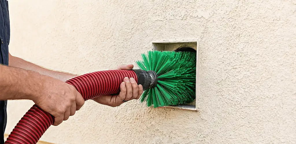 Air duct cleaning brush removing debris from a vent opening in Mesa, AZ