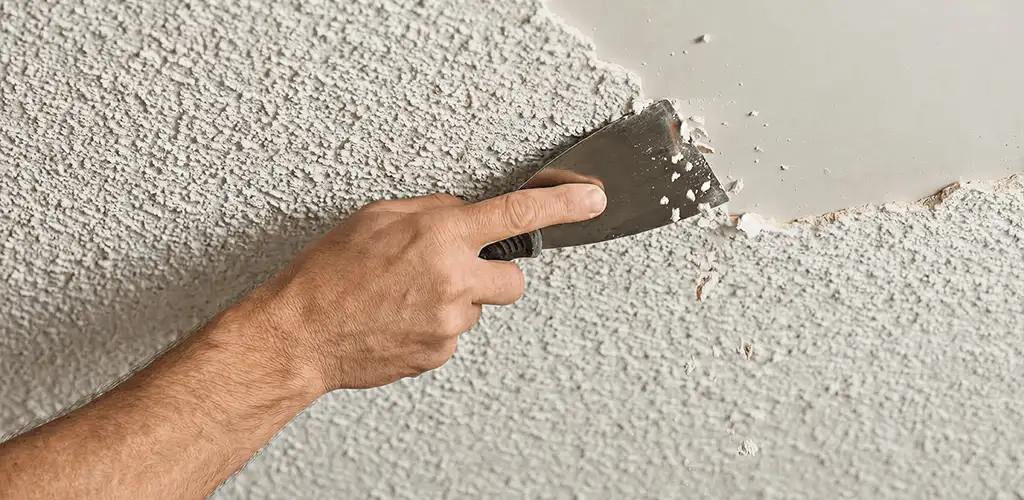 Popcorn ceiling removal scraping off textured ceiling finish in Mesa, AZ