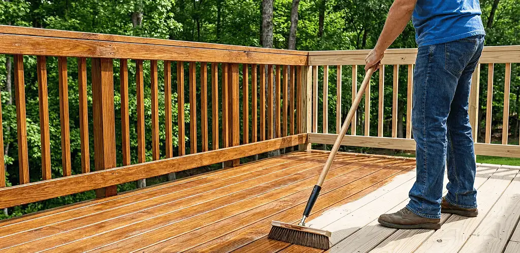 Deck staining and sealing application on a wood deck in Mesa, AZ