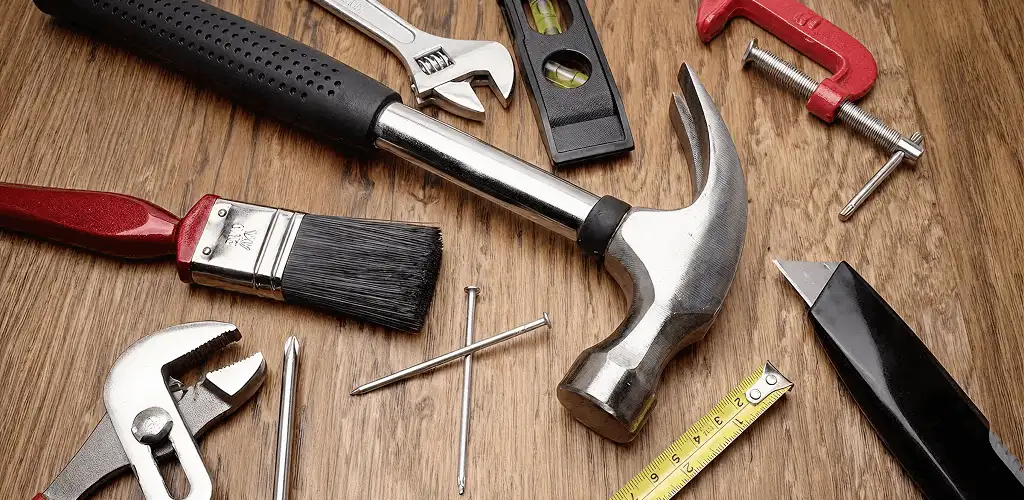 Handyman tools laid out for home repair and maintenance work in Mesa, AZ