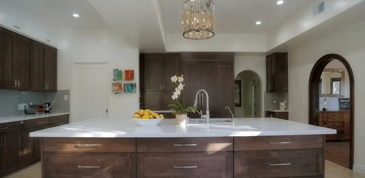 Cabinet refacing project with updated kitchen cabinets and island in Mesa, AZ