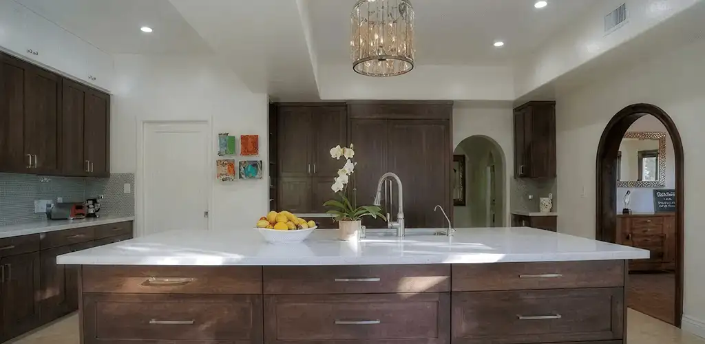 Cabinet refacing project with updated kitchen cabinets and island in Mesa, AZ