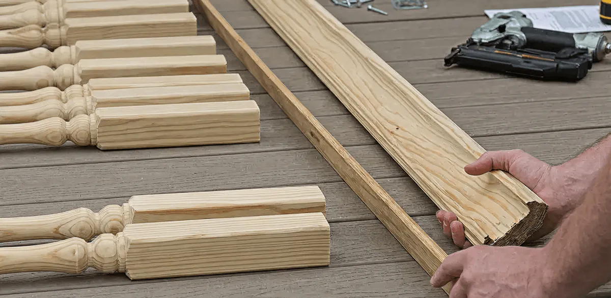 Handrail installation materials and wood components for stair rail work in Mesa, AZ
